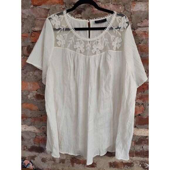 New NWT Lane Bryant Top Size 26 4x Gauze With Crochet Lace Insert Shirt Blouse O - Picture 1 of 3